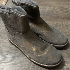 UGG Gray Suede Shearling-Lined Boots with Subtle Metallic Accents